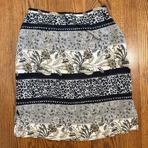 Intriguing Threads Vintage Black Gray Tan Floral Animal Print Skirt Size 10
